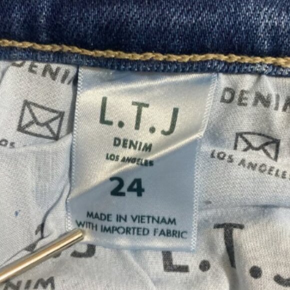 LETTER TO JULIET Women's Cropped Distressed & Tapered Blue Denim Jeans Size 24 - Picture 7 of 9